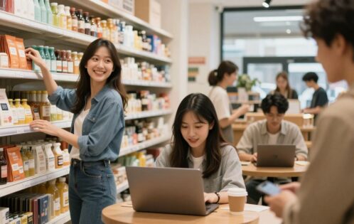 People working in retail, cafe, and food service part-time jobs.