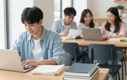 Student balancing studying and working a part-time job.