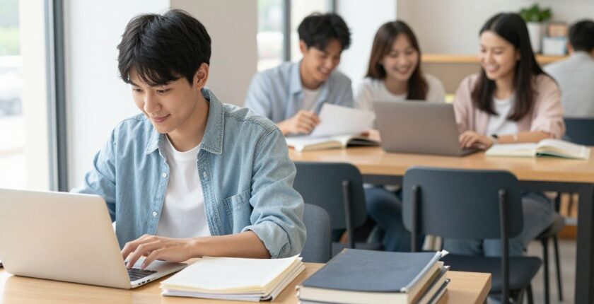 Student balancing studying and working a part-time job.
